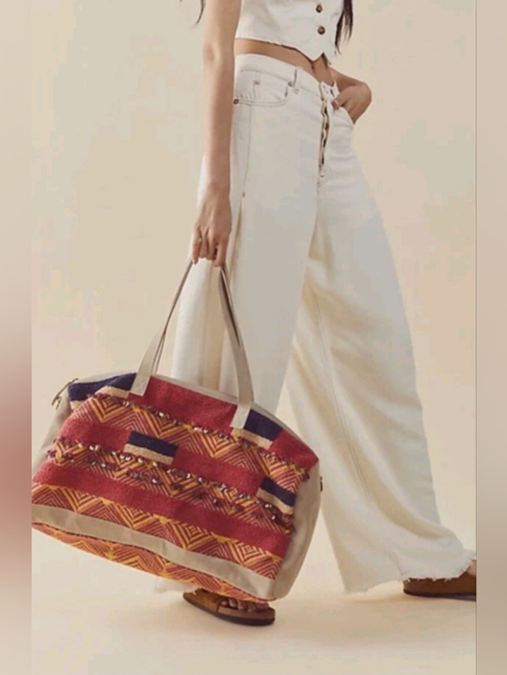 Free People First Class Embellished Woven Huiple Suede Weekender Duffle Bag NWOT